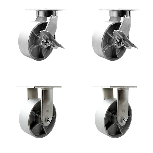 Service Caster 8'' Heavy Duty Semi Steel Cast Iron Wheel Caster Set 2 Brakes 2 Rigid, 4PK CRAN-SCC-KP92S830-SSR-SLB-2-R-2 - main